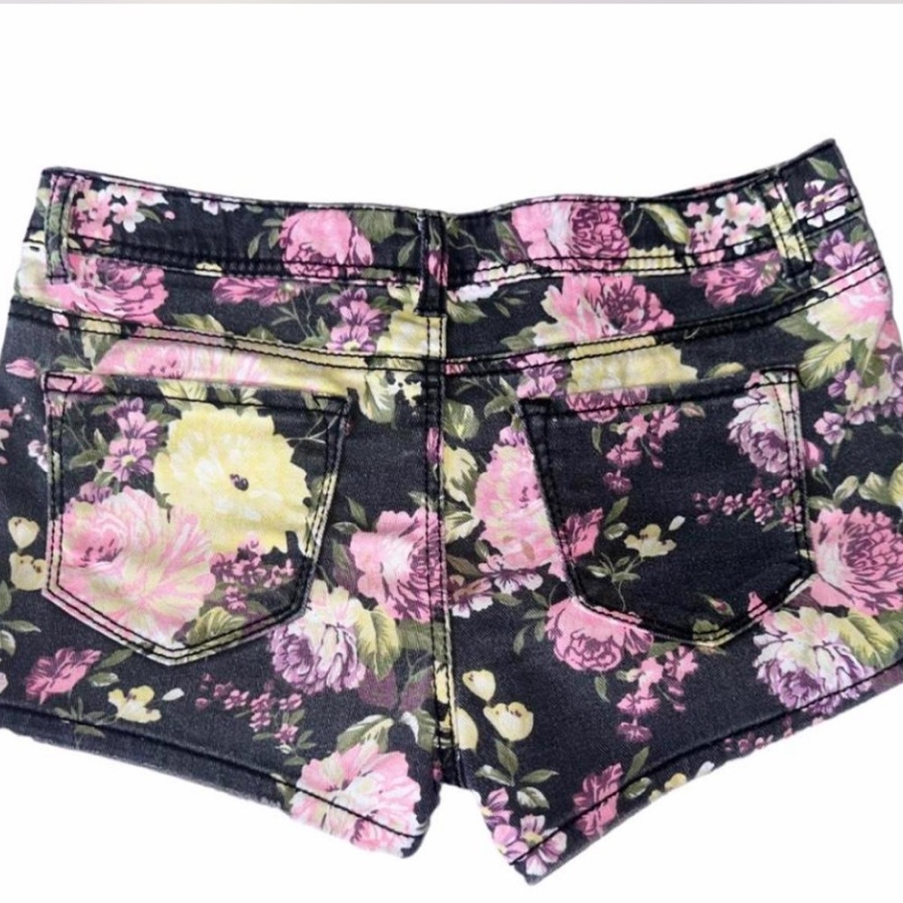 Pink & Black Floral Denim Jean Shorts